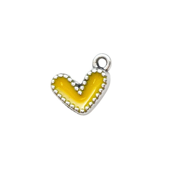 Zilveren bedel van een geel hartje. Ideale bedel voor aan een bedelketting of armband.