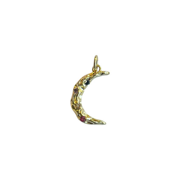 Gouden maan met zirconia steentjes. Ideale bedel voor aan je ketting, armband of oorbel.