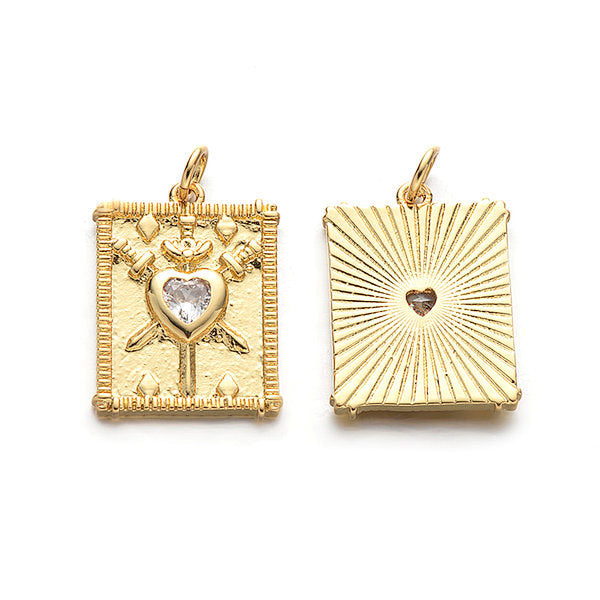 Gouden bedel van rectangle met gouden hartje. Ideale bedel voor aan je ketting of armband.