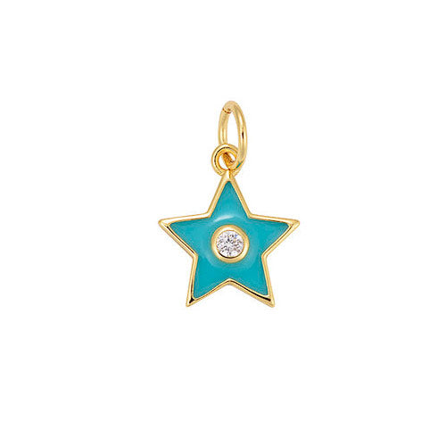 Klein bedeltje in de vorm van een ster met turkoois en goud. Ideale bedel voor aan je ketting, armband of oorbel.