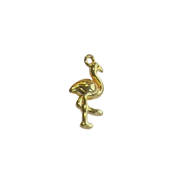 Gouden bedeltje van een flamingo voor aan een bedelketting, armband of oorbel.