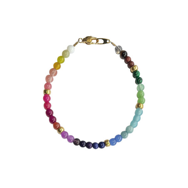 Armband geregen van verschillende edelstenen in regenboog kleur. Een ideale armband als je van kleur houdt.  