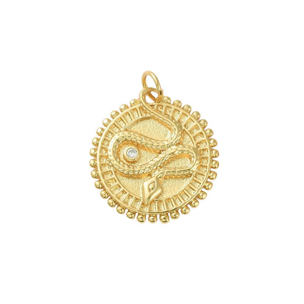 Gouden bedel coin munt met een slang. Ideaal voor aan een bedelketting of armband.