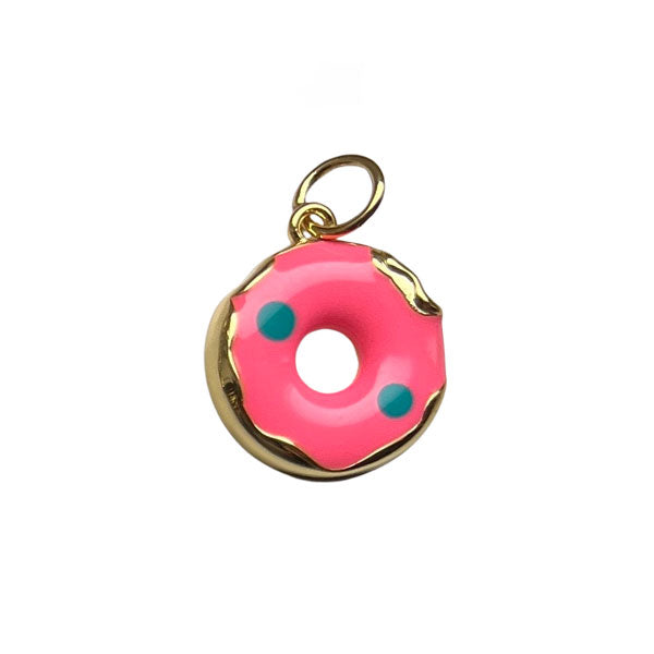 Goud met roze bedeltje in de vorm van een donut. Ideaal voor aan een bedelketting of armband.
