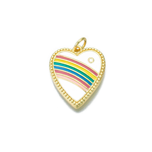 Bedel van een wit hart met een regenboog. Een ideale bedel om je eigen bedelketting of armband mee te maken.