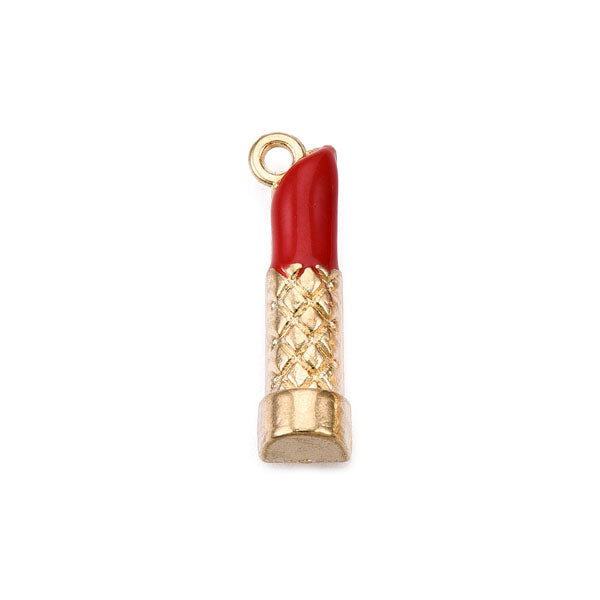 Gouden bedeltje van een rode lipstick. ideaal hangertje voor aan je bedelketting, armband of oorbel.