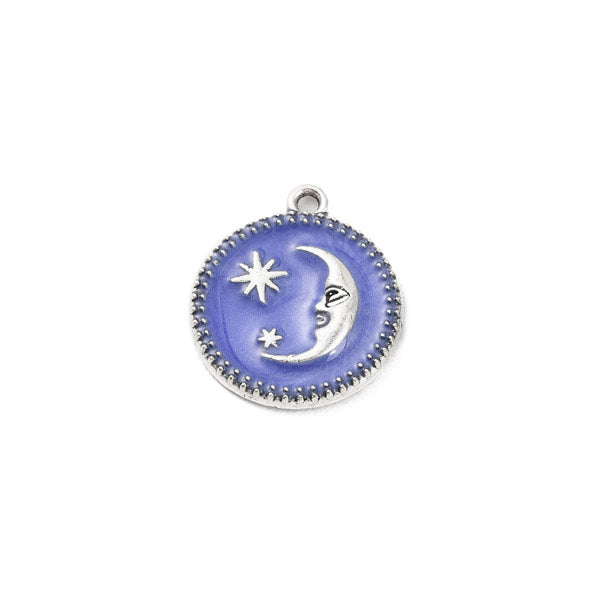 Zilveren munt bedel met een maan en ster. Ideale bedel voor aan een bedelketting of armband.