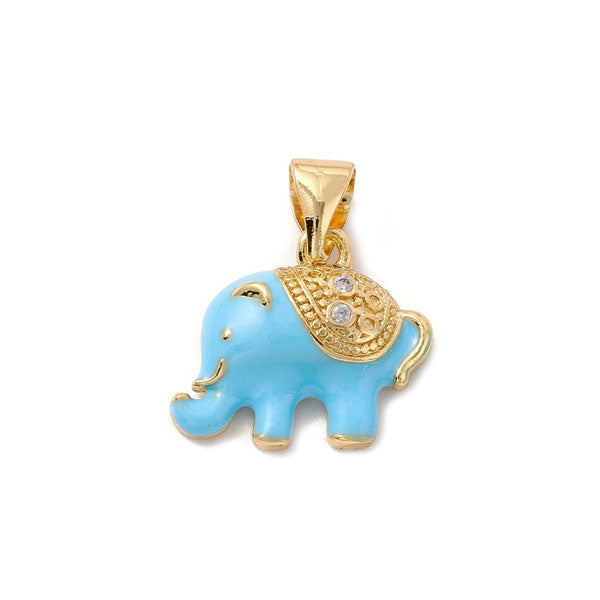 Blauw met gouden olifant bedel voor aan een ketting.