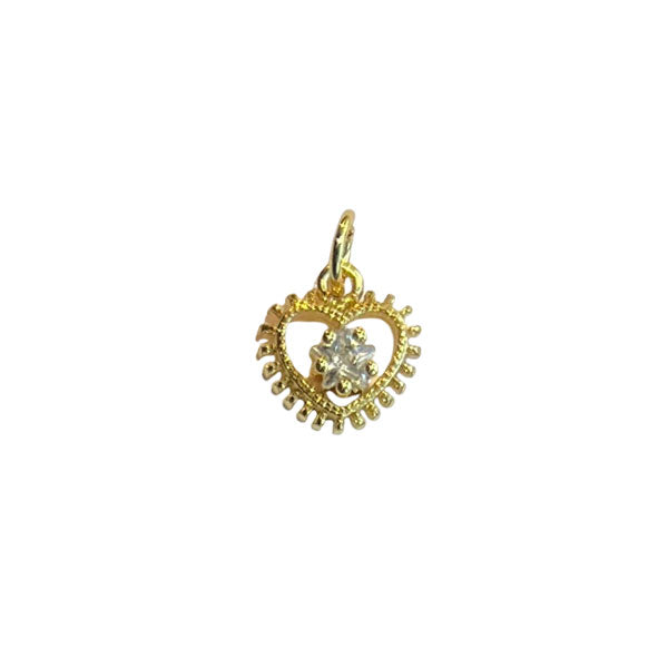 Klein gouden bedeltje van een hartje met witte zirconia steentjes. Ideale bedel voor aan je ketting, armband of oorbel.