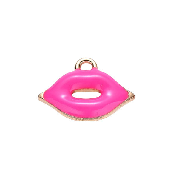 Gouden bedeltje van een roze pink kiss. Ideaal voor aan een bedelarmband of ketting. 