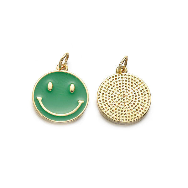 Groene Smiley bedel met goud. Ideaal voor aan je ketting, armband of oorbel.
