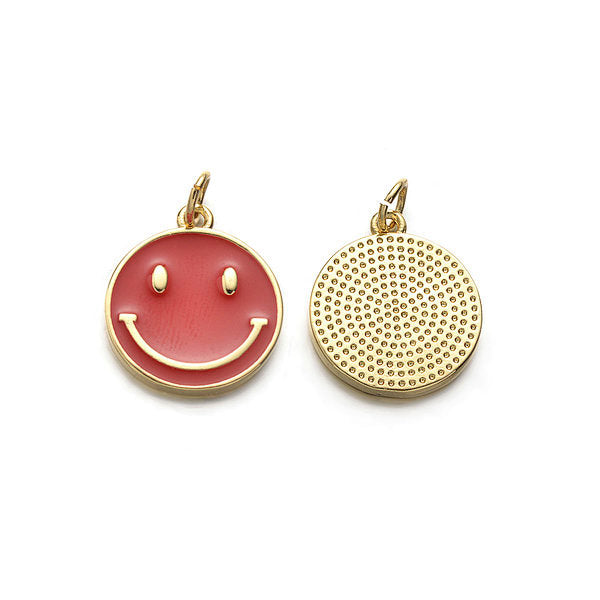 Rode Smiley bedel met goud. Ideaal voor aan je ketting, armband of oorbel.