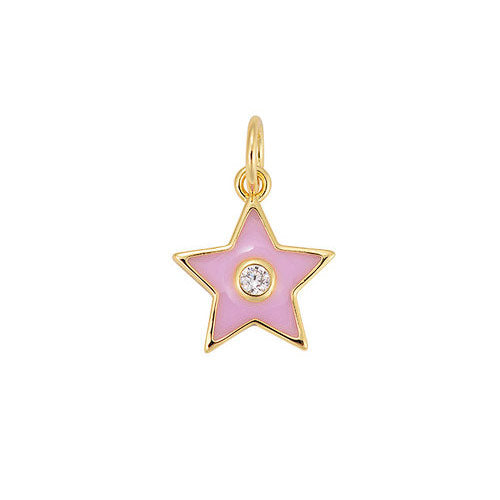 Klein roze bedeltje in de vorm van een ster met goud. Ideale bedel voor aan je ketting, armband of oorbel.