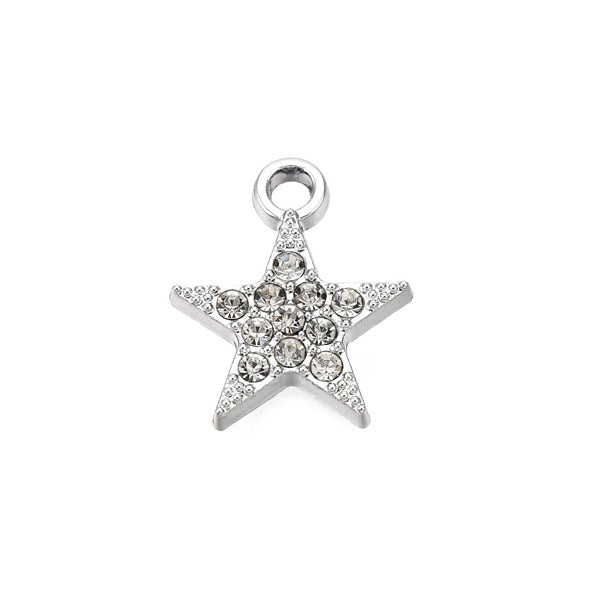 Bedel in de vorm van een ster met zirconia steentjes. Ideale bedel voor aan een bedelketting of armband.