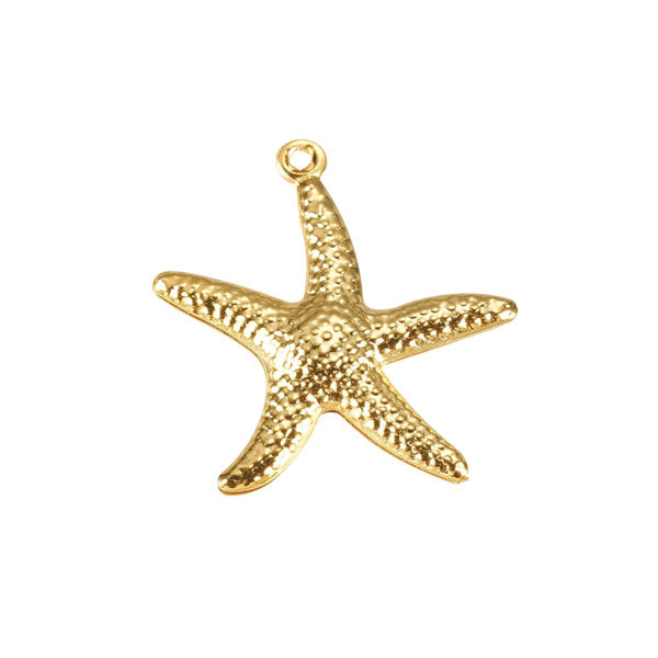Bedel van een gouden zeester. Bedels van zeesterren, zeepaardjes en schelpjes zijn helemaal hot. Ideaal dus voor aan jouw bedelketting of bedelarmband.