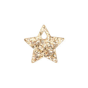 Klein bedeltje van een beige glitter ster. Ideaal hangertje voor aan een bedelketting of armband.