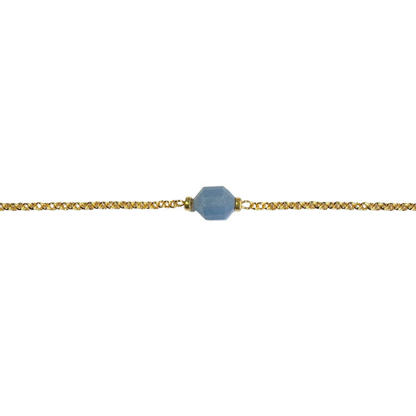 korte minimalistische gouden schakel ketting met facet geslepen blauwe jade steen in het midden
