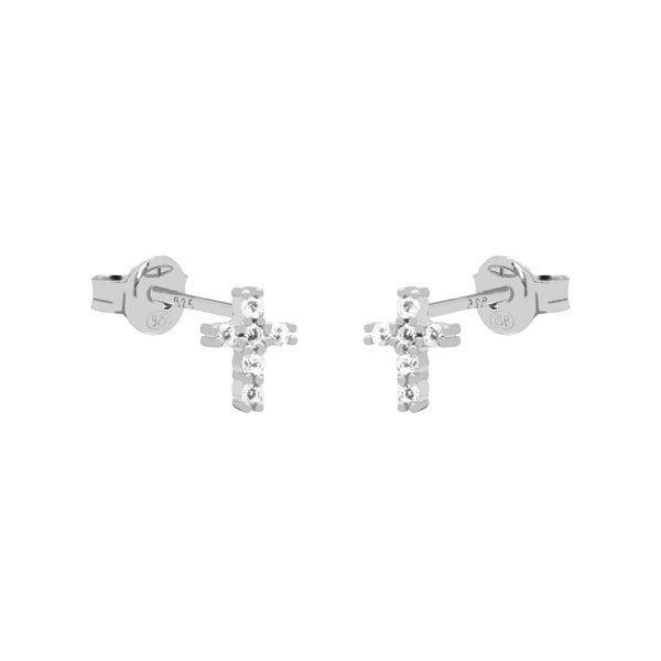 Oorknopjes zilver kruis met kleine zirconia steentjes. Deze oorbellen zijn een ideale aanvulling op je collectie earparty en leuk voor een 2e of 3e gaatje. 