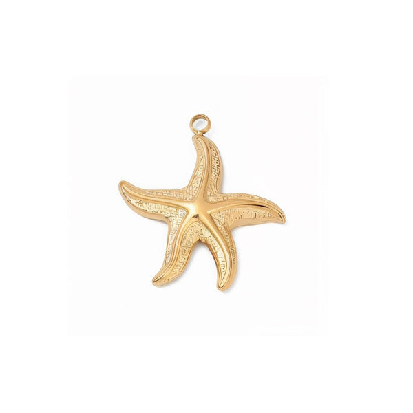 Gouden zeester bedel van stainless steel voor aan een bedelarmband of bedelketting