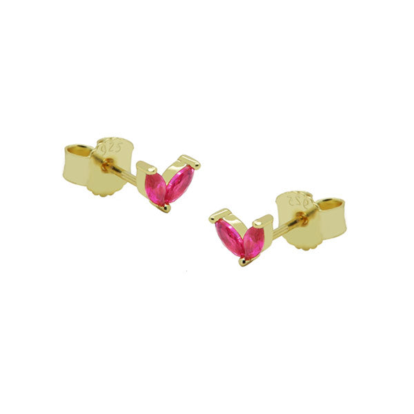 oorbellen studs goud met kleine roze blaadjes.