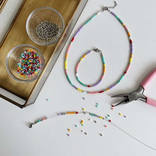 DIY Bead Kit Silver Happy colors necklace and bracelet