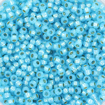 Miyuki Rocailles 11/0 Silverlined aqua blauw. Kleine blauwe borduur kralen van glas.